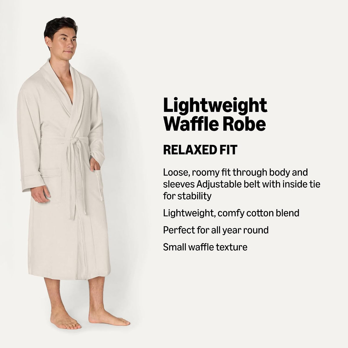Amazon Essentials Men's Lightweight Cotton Waffle Bath Robe, Mid-Length Loungewear (Available in Big & Tall)