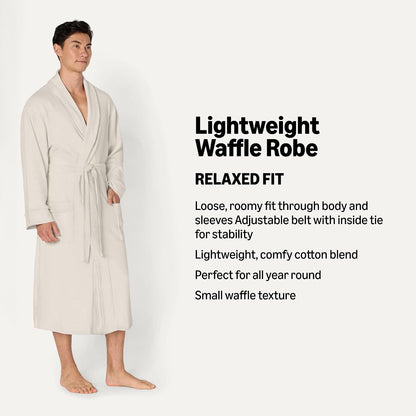 Amazon Essentials Men's Lightweight Cotton Waffle Bath Robe, Mid-Length Loungewear (Available in Big & Tall)