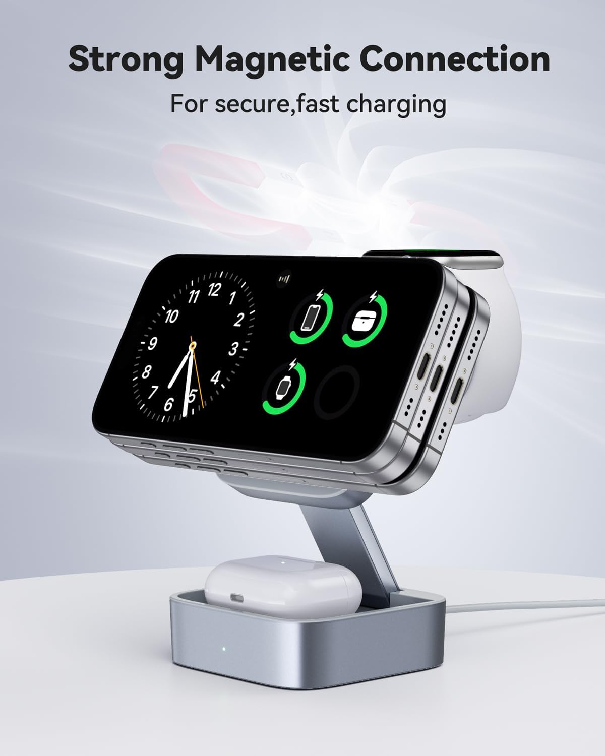 3 in 1 Wireless Charging Station for Apple Devices, Magnetic Foldable Travel Fast Charger Stand Compatible with MagSafe for iPhone 18/Air/17/16/15/14/13/12 Series, Apple Watch & AirPods Pro/4/3/2