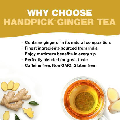 HANDPICK Organic Ginger Tea (100 Tea Bags) 100% Pure Ginger Root, Non GMO