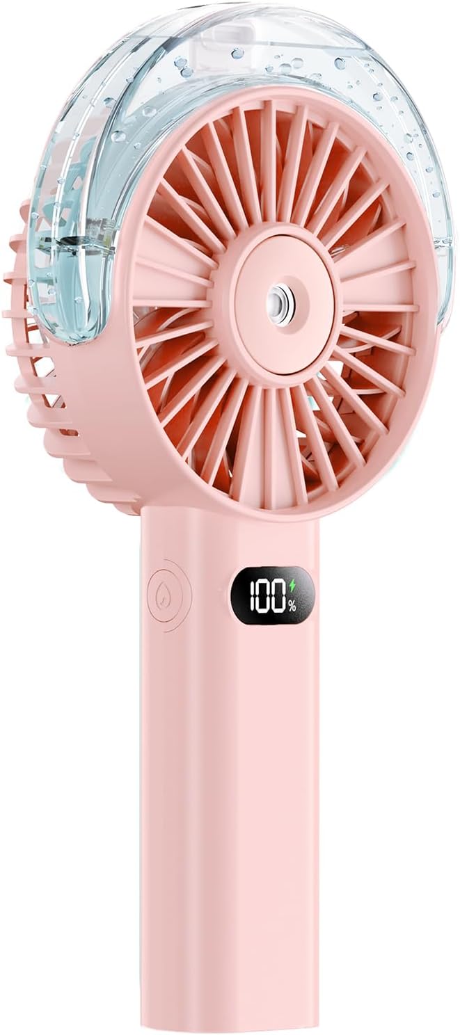 Otlonpe Handheld Misting Fan Portable, 4000mAh Rechargeable Battery Powered, Small Personal Mister Fan with Water Spray Cooling, 4-Speed Wind, LED Display, Hand Held Mist Fans for Travel Outdoor Beach