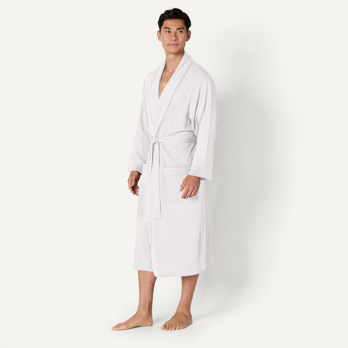 Amazon Essentials Men's Lightweight Cotton Waffle Bath Robe, Mid-Length Loungewear (Available in Big & Tall)