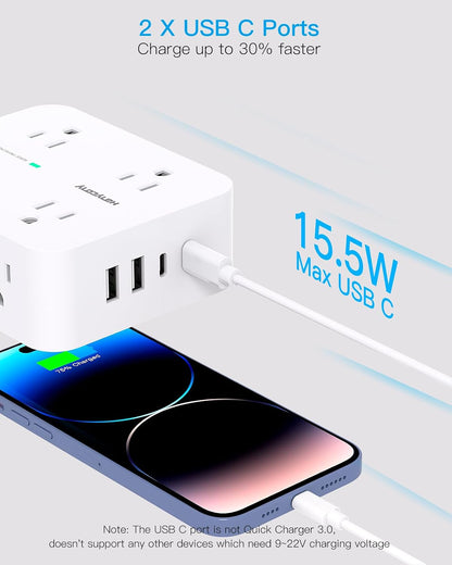 HANYCONY Surge Protector Power Strip, 1080J, 5 Ft Braided Extension Cord