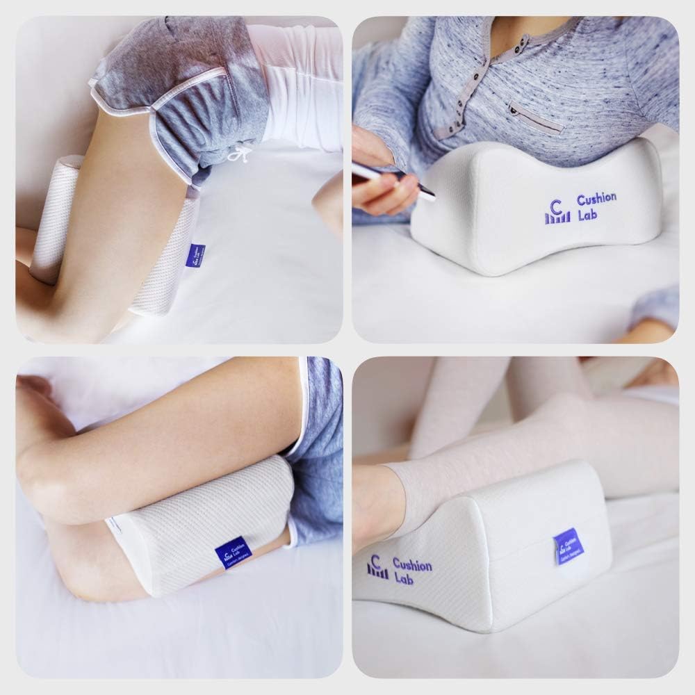 Cushion Lab Extra Dense Orthopedic Knee Pillow for Back Pain Relief, Leg Pain, Hip, Pregnancy, Sciatica & Joint Pain - Memory Foam Wedge Pillow Contour
