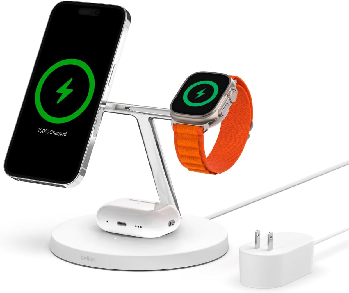 Belkin Qi2 15W Wireless Charging Station, 3 in 1 iPhone Charger