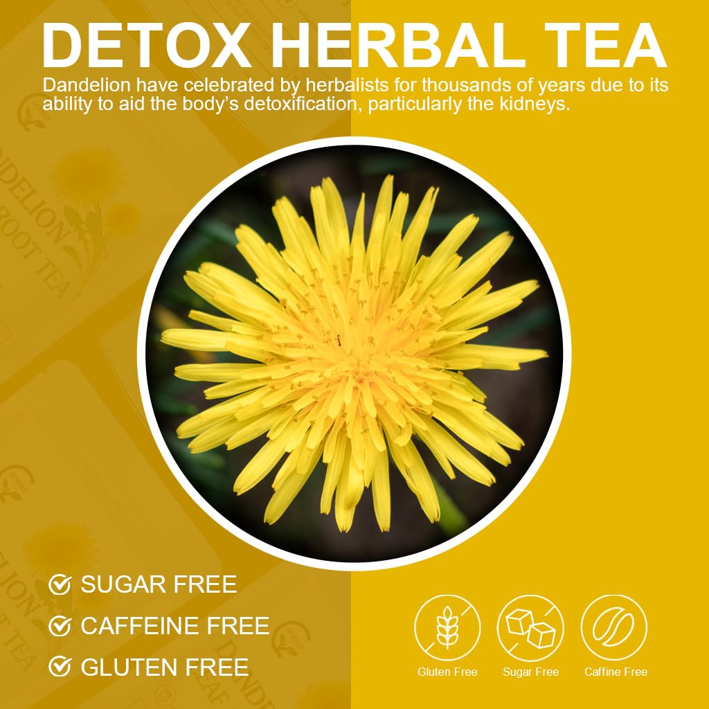 Organic Dandelion Leaf & Root Tea, Supports Kidney Function and Healthy Digestion, Caffeine Free, 40 Tea Bags