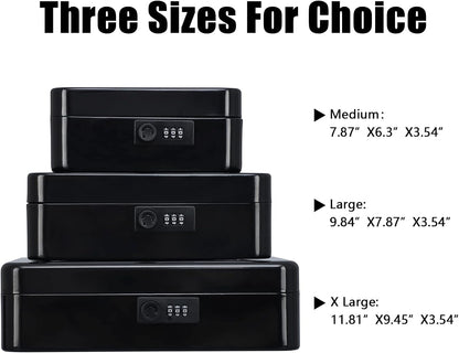 KYODOLED Cash Box with Combination Lock Safe Metal Money Box with Money Tray for Security Lock Box 7.87"x 6.30"x 3.35" Black