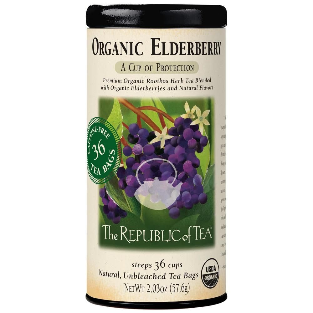 The Republic of Tea Organic Elderberry Herbal Tea, Caffeine Free, 36 Count