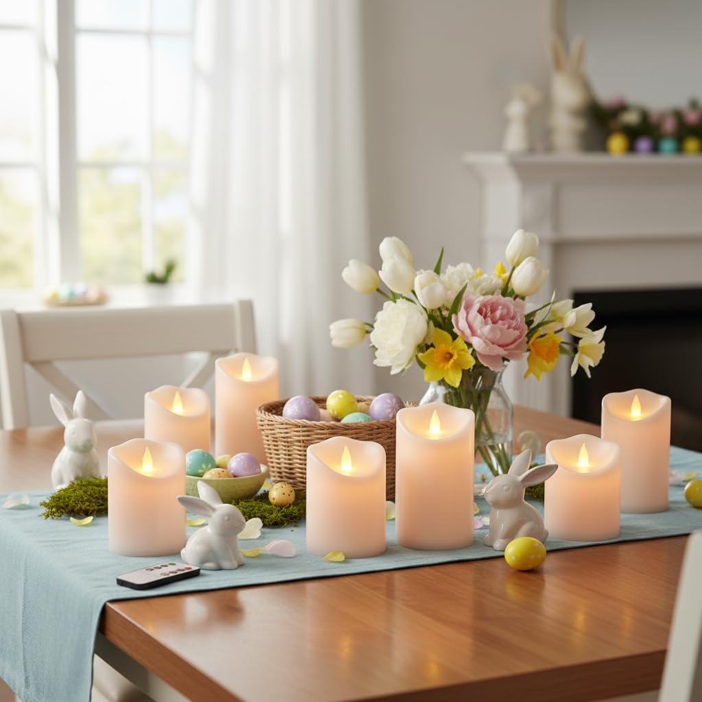 Flameless Candles 4" 5" 6" Outdoor Indoor Pillars Battery Operated Flickering Candles Include 10-Key Remote Timer 400+ Hours by 2 AA Batteries (Ivory Candle - Warm light, 3"D x 4"|5"|6" H - 3 Pack)