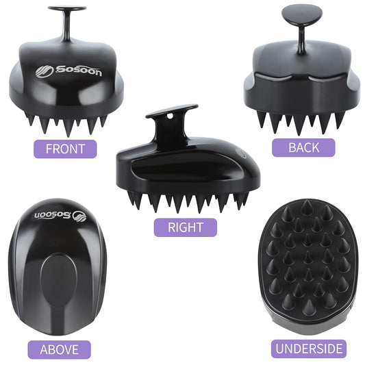 Sosoon Scalp Massager Shampoo Brush, Hair Scalp Scrubber Shower Hair Brush Head Massager for Stress Relax Hair Growth, Dandruff Brush Scalp Exfoliator for Women Men Kids Pets, Black