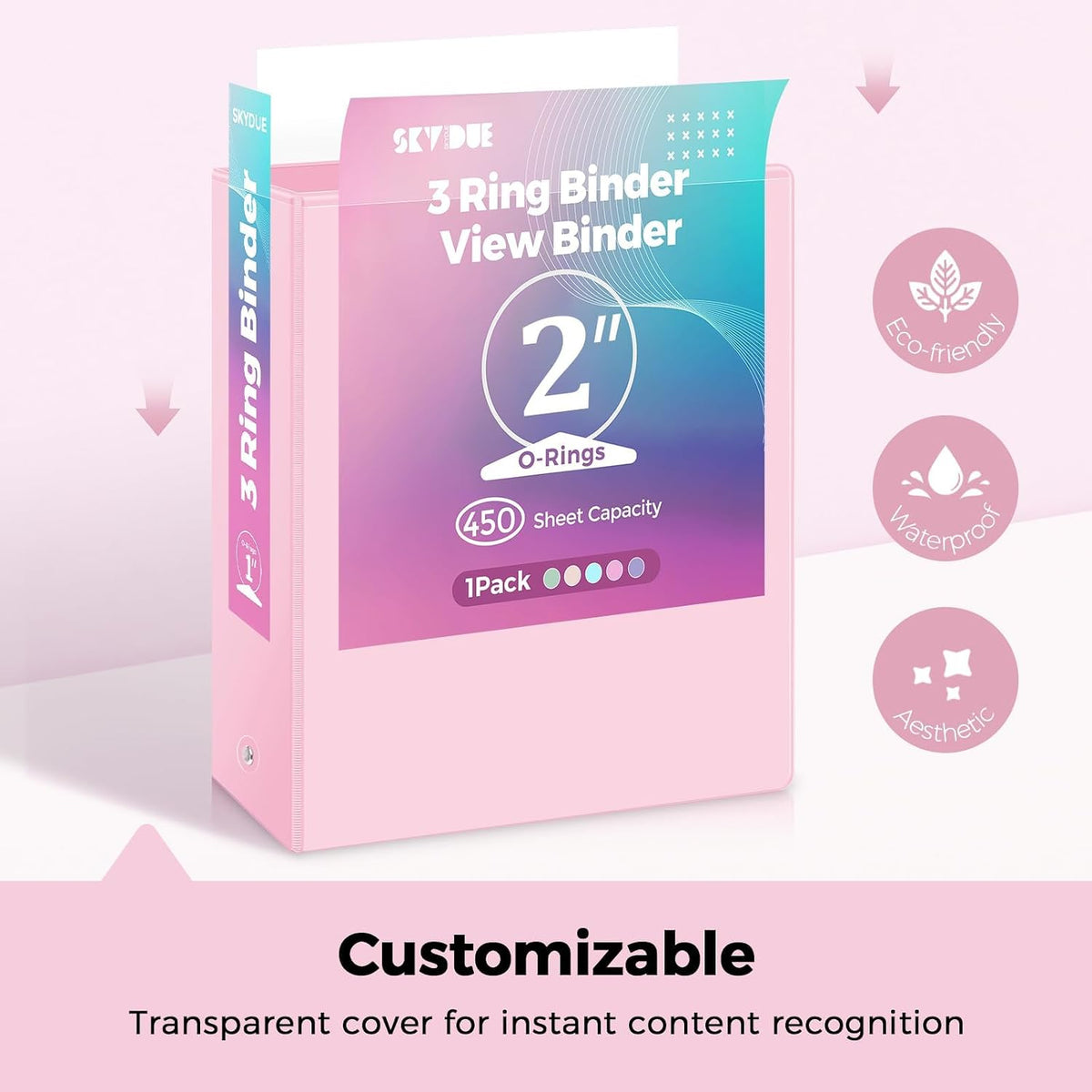 SKYDUE 1 Inch 3 Ring Binder with 8 Tab Dividers & 24 Labels, Pastel Binder Organizer for Letter Size Paper, Aesthetic School Binder for Notes, Documents, Office & Home Organization, Purple