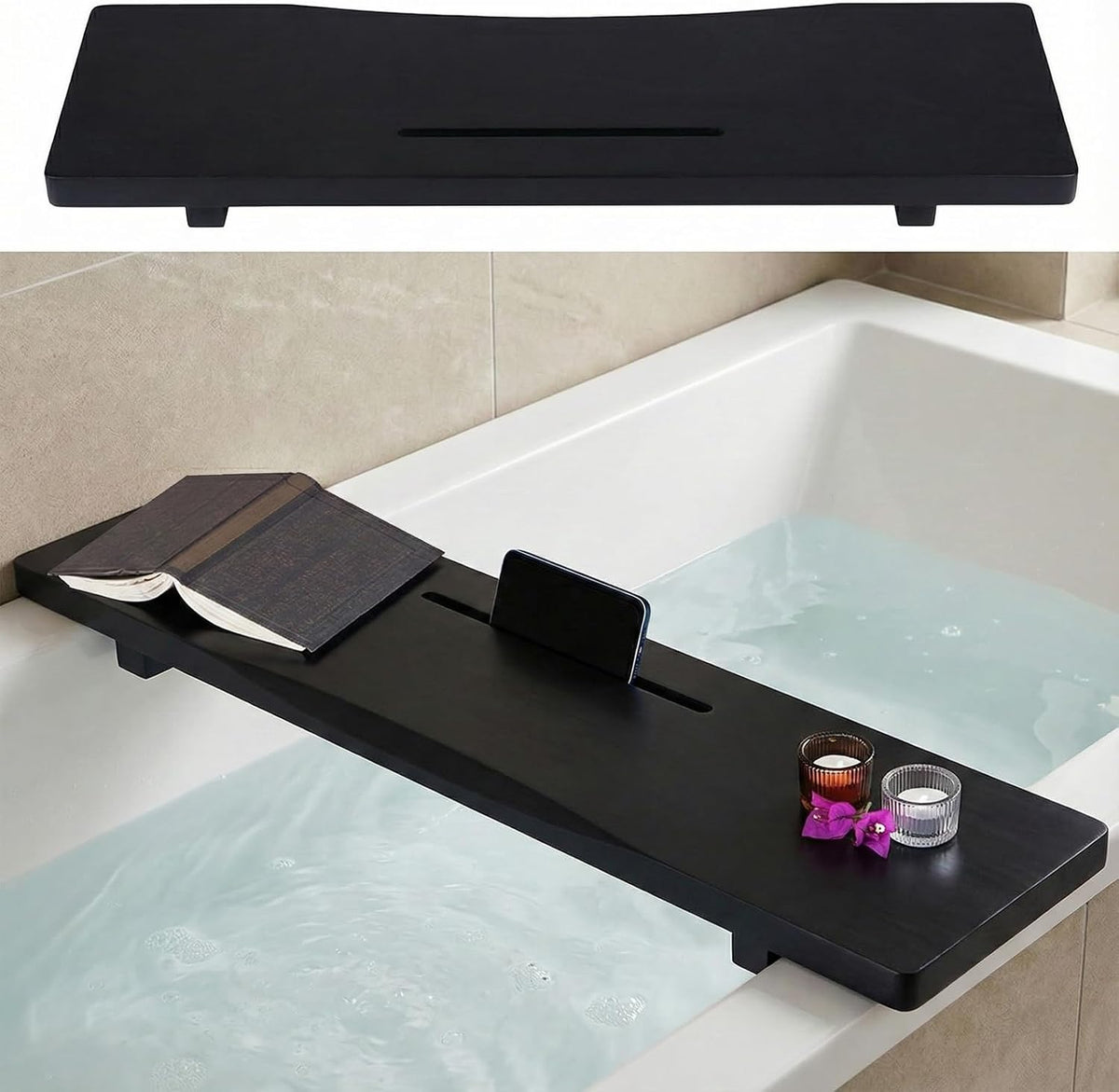 1.2IN Thickened Board Acacia Wood Bathtub Tray Caddy for Freestanding Tub