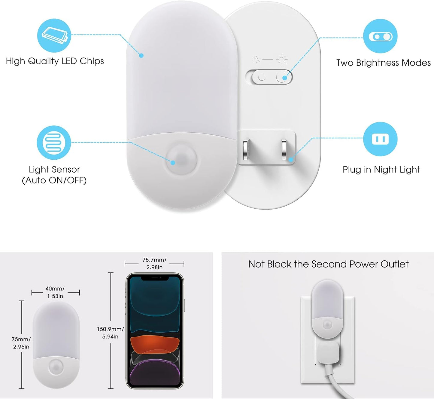 L LOHAS LED Amber Night Light, Night Lights Plug into Wall[2 Pack], 0.6W 2000K LED Night Light, Dusk to Dawn Sensor, 30/60LM Adjustable Brightness, Automatic Low Blue Nightlight for Kids, Bathroom