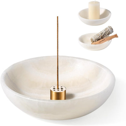 Koville Natural Marble Incense Holder, Incense Holder for Sticks with 9 Holes, Handmade Incense Burner Ash Catcher for Meditation Yoga SPA, Balsam Fir/Palo Santo/Sage/Cone (White)