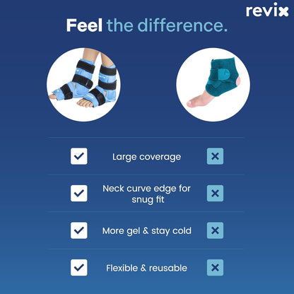 REVIX Ankle Ice Pack Wrap for Foot Pain Relief and Feet Injuries, Reusable Gel Ice Cold Packs for Achilles Tendonitis, Plantar Fasciitis, Sprained Ankles and Heels