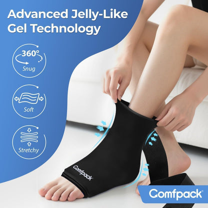 Comfpack Ankle Ice Pack Wrap for Swelling, Reusable Foot Ice Pack Wrap, Hot & Cold Therapy Compression Sleeve for Plantar Fasciitis Relief, Achilles Tendonitis, Sprain, Heel Pain, Sprained