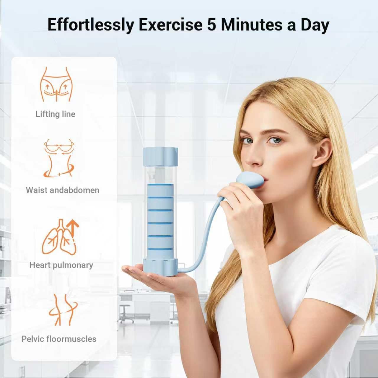 Deep Breathing Trainer, Adult Abdominal Fat Reduction Trainer, Easy to use and Clean, 6 Module Adjustable Breathing Dumbbells (Blue)