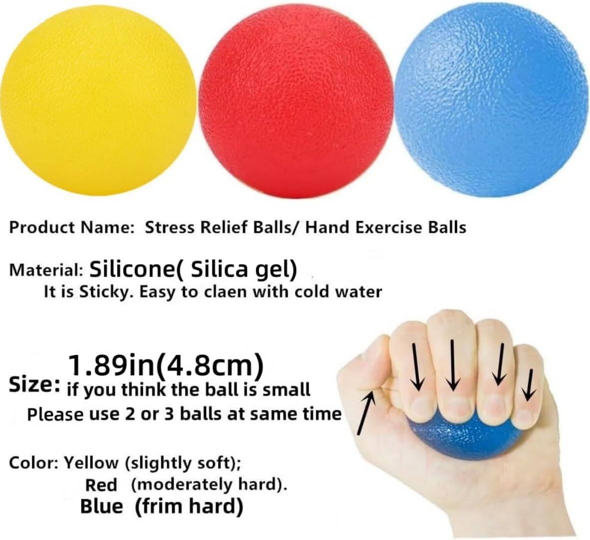 3 PCS Physical Therapy Hand Exercise Balls, Stress Balls for Adults