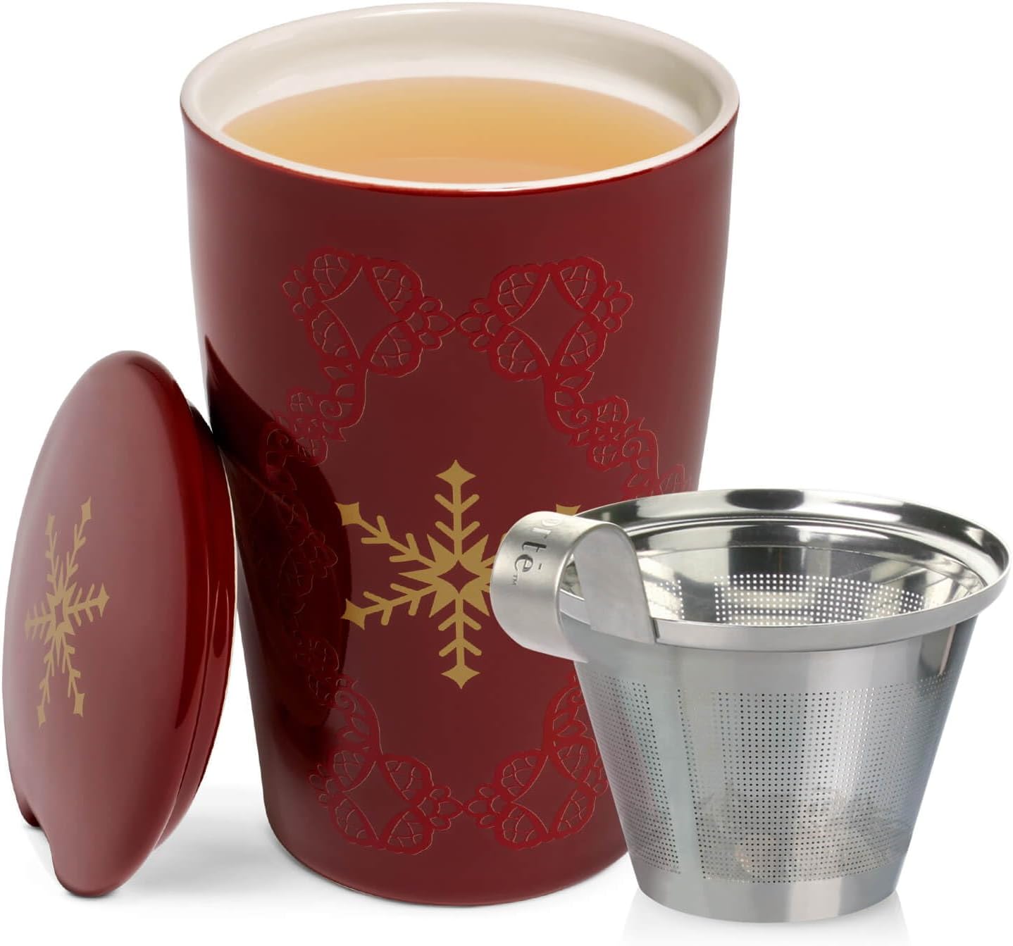 Tea Forte Double-Walled Ceramic Kati Cup, Removable Stainless Steel Infuser Basket and Lid, Steeps 12 oz Loose Leaf Tea, Dishwasher & Microwave Safe, Cherry Blossom