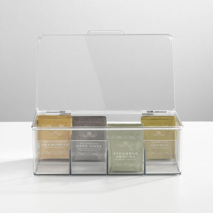 mDesign Tea Bag Single Serve Pouch Divided Box Holder Organizer, Clear