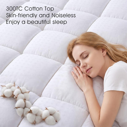 EASELAND Queen Size Mattress Pad Pillow Top Mattress Cover Quilted Fitted Mattress Protector Cotton Top Stretches up 8-21" Deep Pocket Cooling Mattress Topper (60x80 inch, White)