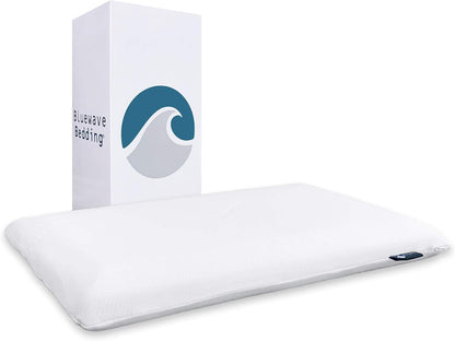 Bluewave Bedding Ultra Slim Max Cool CarbonBlue Gel Memory Foam Pillow for Stomach and Back Sleepers - Thin, Flat Design with Advanced Cooling (2.75-Inch Height, Standard Size)