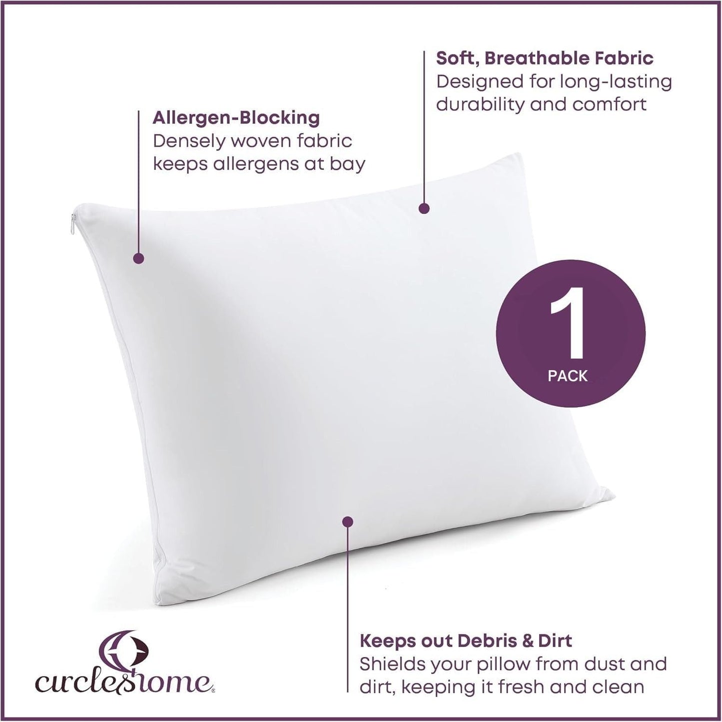 CirclesHome Pillow Protectors 4 Pack Standard Zippered - 100% Cotton Breathable Pillowcases - Protects Pillows from Dirt, Dust and Debri (Standard - Set of 4 - 20x26)