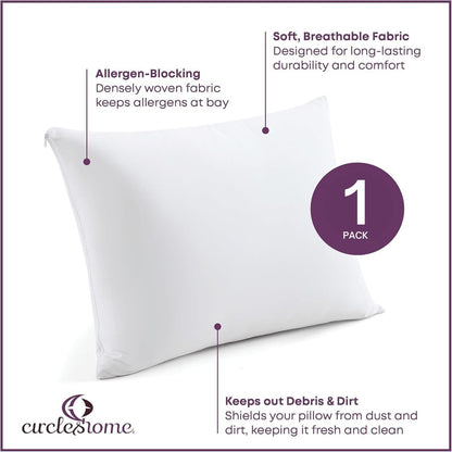CirclesHome Pillow Protectors 4 Pack Standard Zippered - 100% Cotton Breathable Pillowcases - Protects Pillows from Dirt, Dust and Debri (Standard - Set of 4 - 20x26)