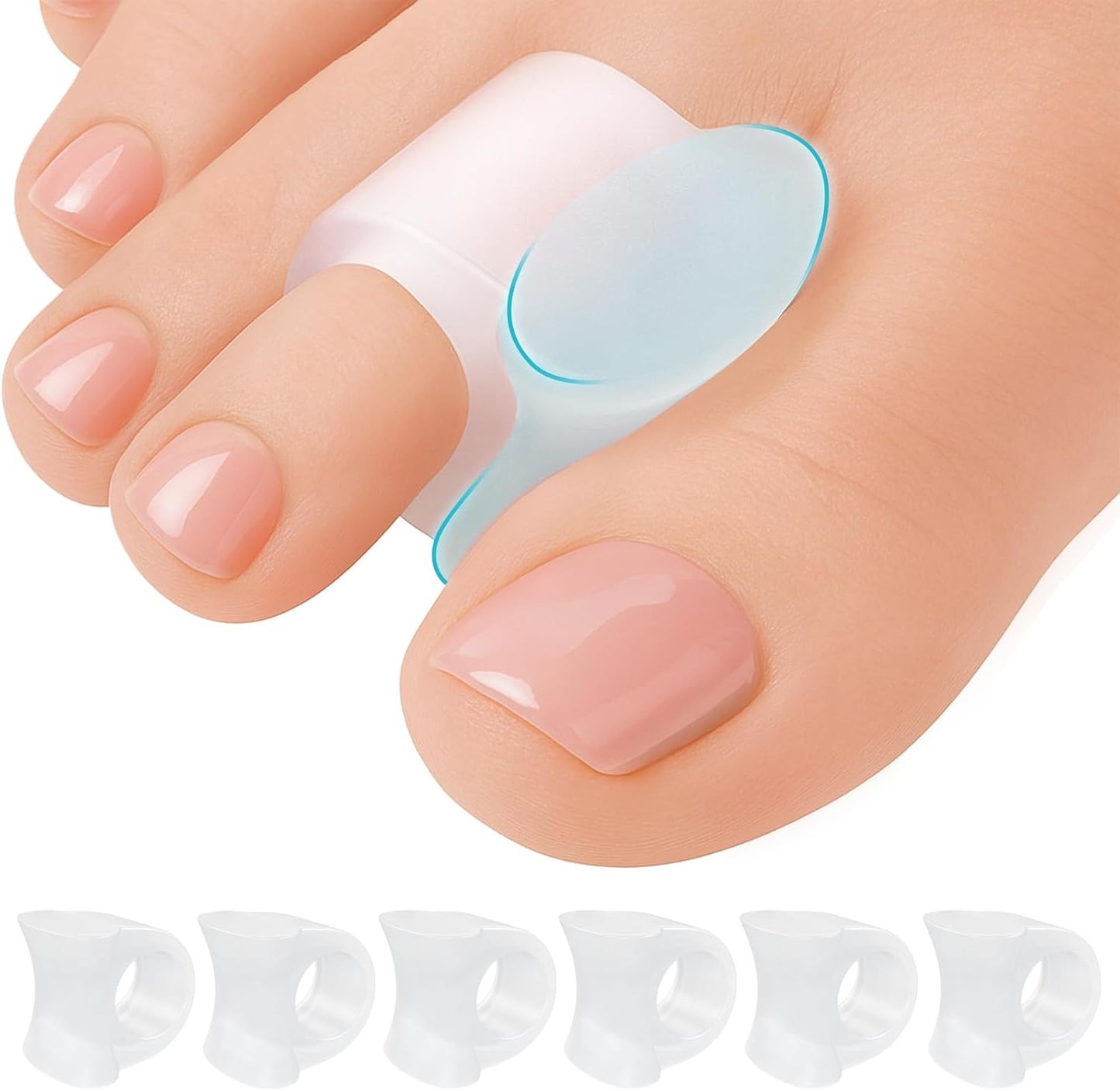 5 STARS UNITED Big Toe Spacers for Men & Women – 4 Gel Separators for Overlapping & Curled Toes, Bunions, Alignment - Diabetic Foot Care, Silicone Spreader, Corrector & Straightener, Clear