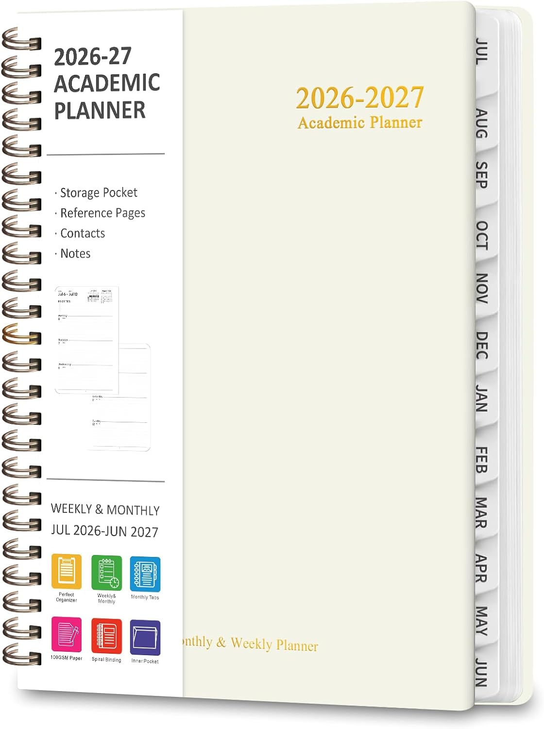 Planner 2026-2027, Weekly and Monthly Calendar Planner, JUL 2026 - JUN 2027 | A5(6.3'' x 8.5''), Hardcover, Agenda Book, Sprial Bound, Inner Pocket, Office and School Use