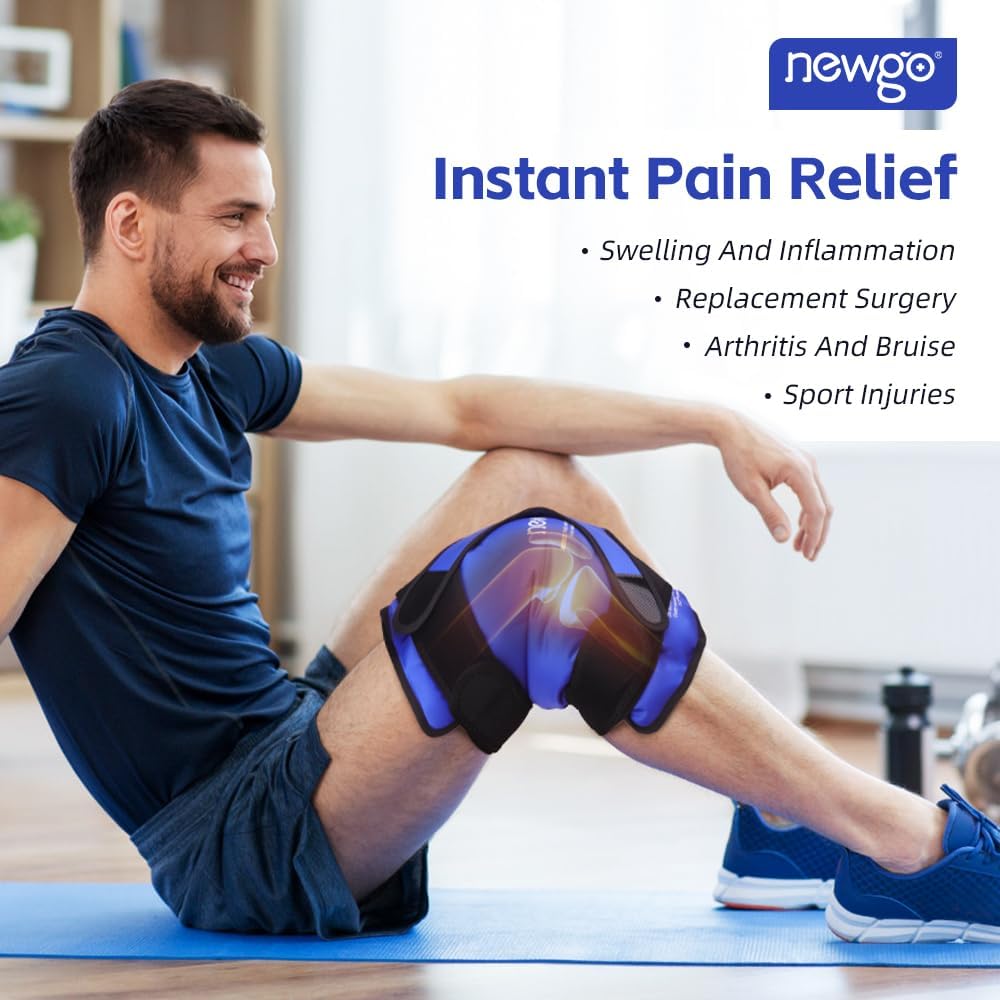 NEWGO Knee Ice Pack Wrap, Ice Pack for Knees Cold Compression Therapy for Knee Replacement Surgery, Arthritis Pain, ACL, Swelling, Sports Injuries (21.7" x 9.8") - Blue