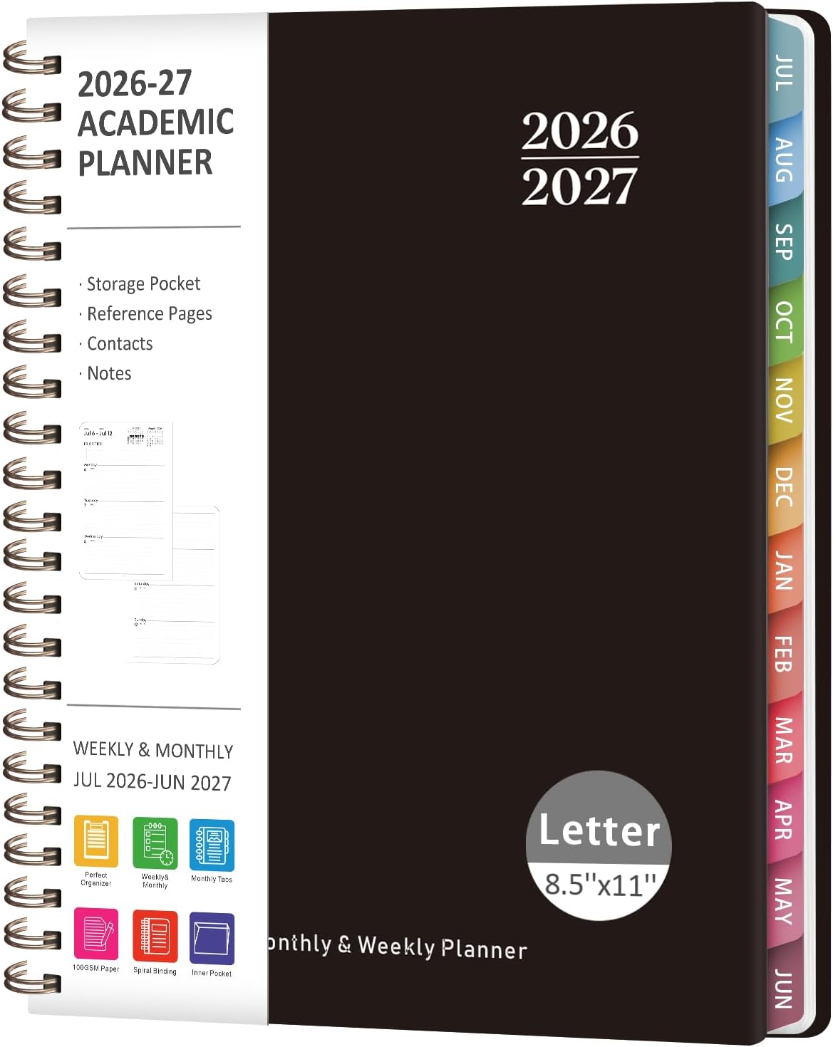 Planner 2026-2027, Weekly and Monthly Calendar Planner, JUL 2026 - JUN 2027 | A5(6.3'' x 8.5''), Hardcover, Agenda Book, Sprial Bound, Inner Pocket, Office and School Use