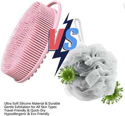 Silicone Body Scrubber Body Shower Bath and Shampoo Brush Shower Cleaning Gentle Exfoliating Use for All Skin Type Men & Women Light Blue