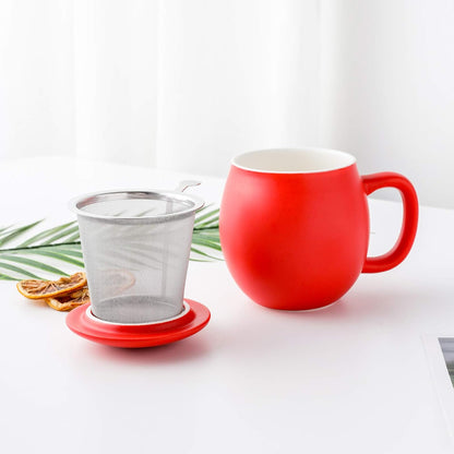 Yundu 12 OZ Matte Green Ceramics Teacup with Infuser and Lid, Mug with Lid for Steeping - Stainless Steel Infuser for Loose Leaf Tea, Home Office Gift for Tea Lovers
