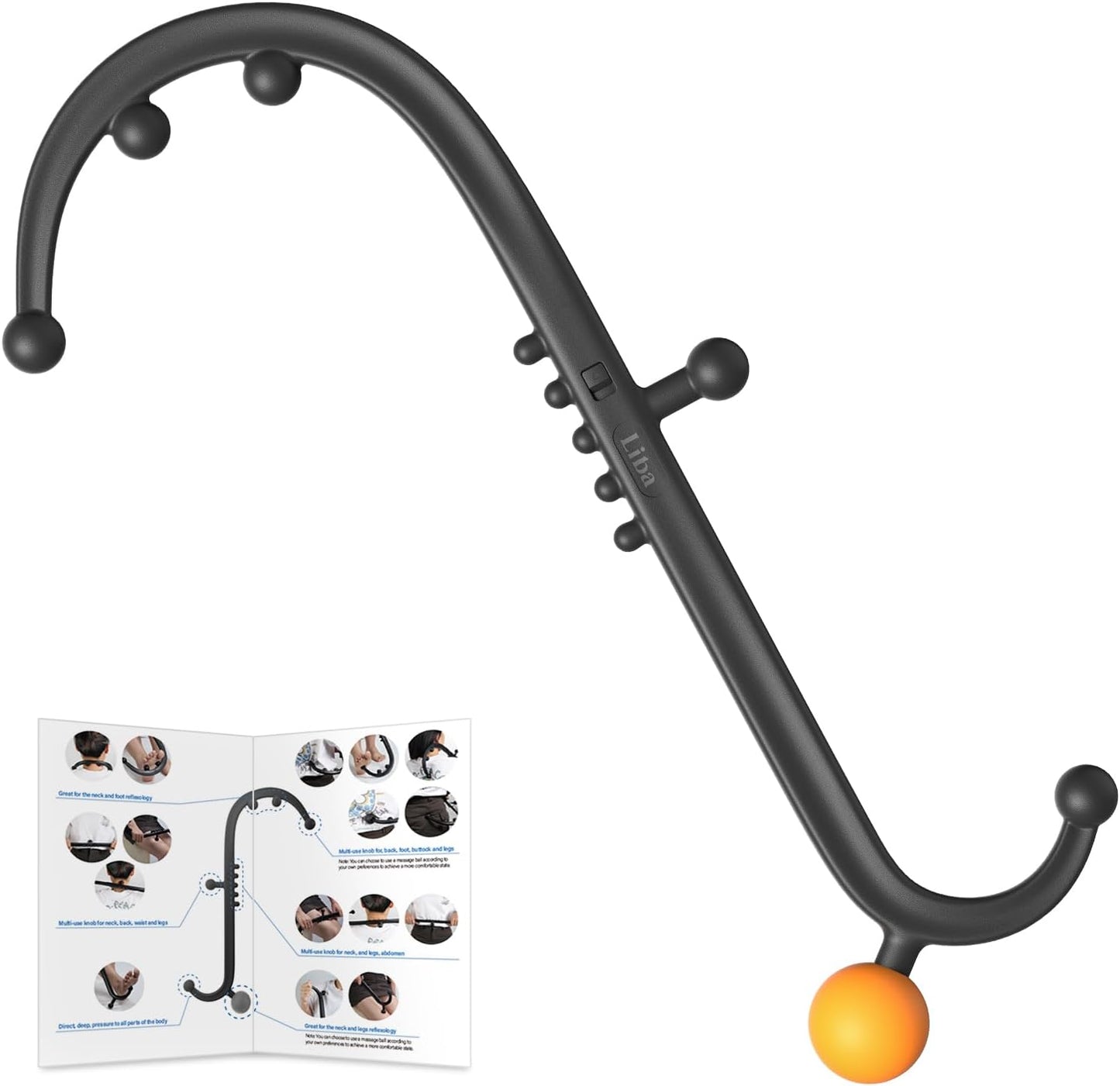 LiBa Back Massager Trigger Point Cane, Deep Tissue Back Neck Massager Black