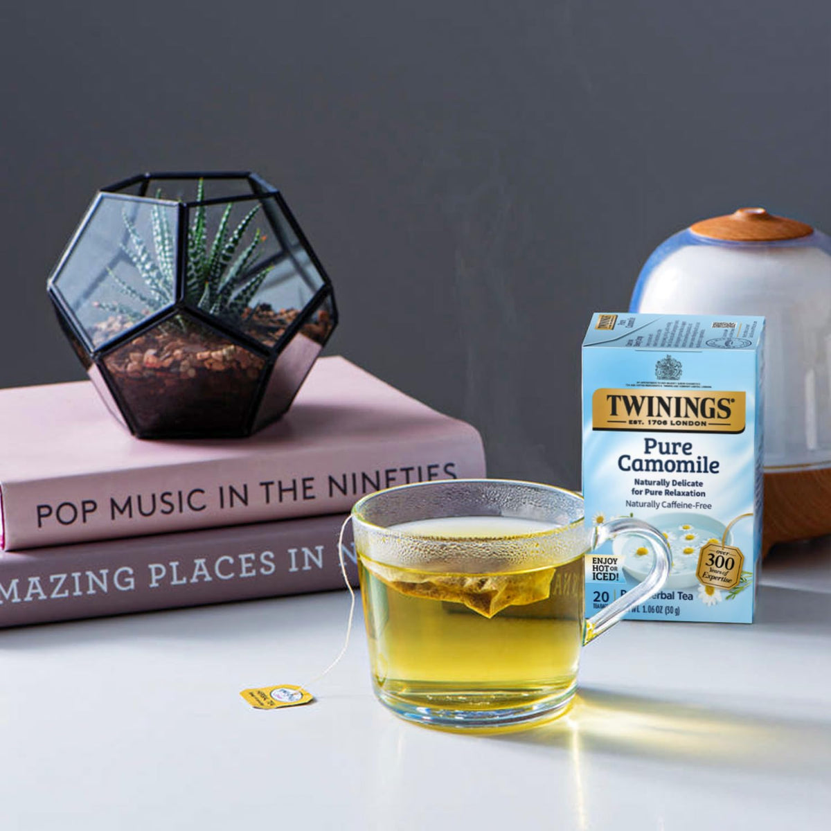 Twinings Camomile Herbal Tea Bag Variety 2-Pack – Pure + Honey & Vanilla Naturally Caffeine-Free Teas, 20 Count Each