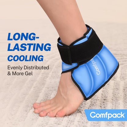 Comfpack Ankle Ice Pack Wrap for Swelling, FSA Eligible, Heel Ice Pack for Pain Relief, Hot Cold Therapy Cold Pack for Plantar Fasciitis, Achilles Tendonitis, Ankle Sprain, Foot Pain, Black