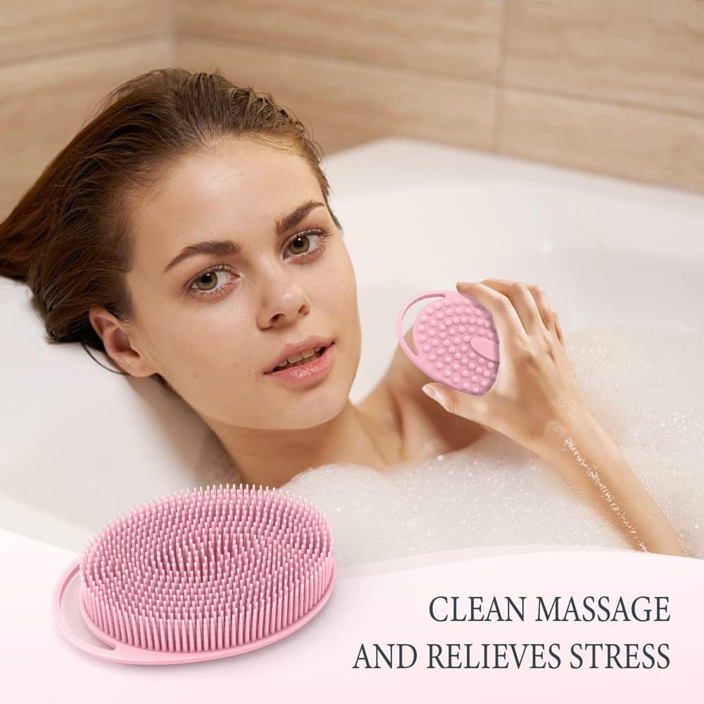 PQRUU 3 Pack Silicone Body Scrubber, Exfoliating Soft Loofah Bath Body Scrubbers for Use in Shower, Exfoliating Body Scrubber Fit for All Kinds of Skin, Rapid Foaming Black+Blue+Pink