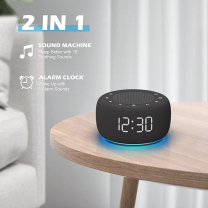 Buffbee Alarm Clock with Sound Machine for Bedrooms – 2-in-1 White Noise Machine for Sleep, Gentle Wake-Up with Soft Alarm Sounds, Ambient Night Light, Plug-in, Sleep Better, Wake Gently