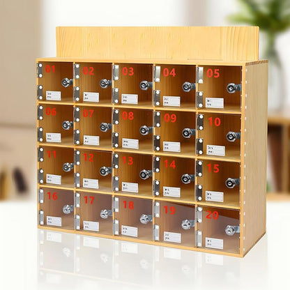 Cell Phone Charging Stations Wooden Mobile Phone Storage Boxes, Multiple Cells Mobile Phone Management Storage Cabinet, Wall Mounted Box with Door Locks -Keys, Save Space, Cla(Naturalb-15Slots)