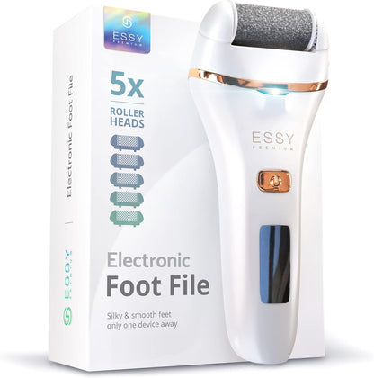 Essy Electric Foot File Hard Skin Remover with 5 Replacement Rollers Foot File Electric Pedicure Sets Cutters Accessories for Dry Dead Hard Skin Feet Callus Remover for Feet Care Exfoliator (Purple)