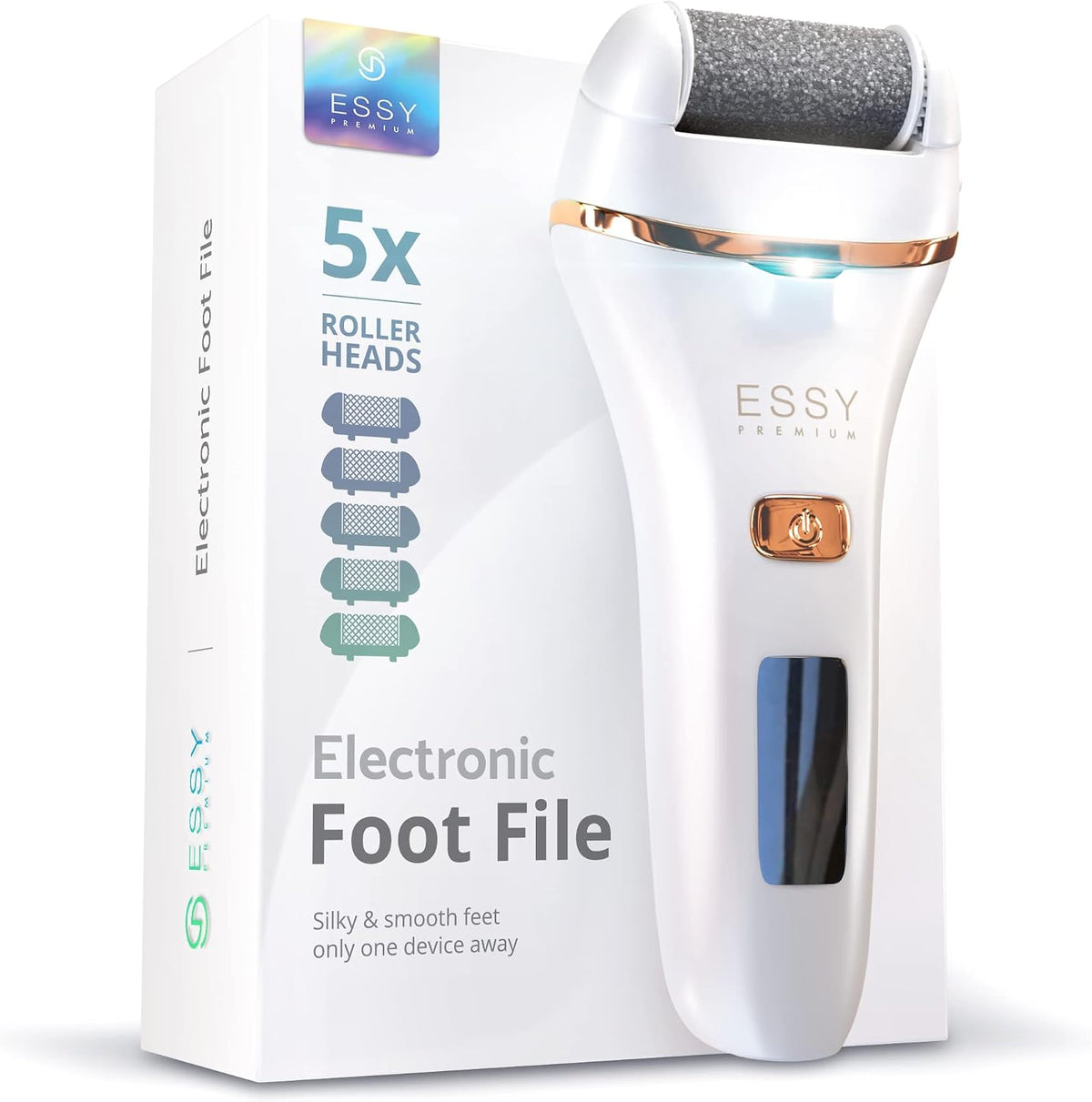 Essy Electric Foot File Hard Skin Remover with 5 Replacement Rollers Foot File Electric Pedicure Sets Cutters Accessories for Dry Dead Hard Skin Feet Callus Remover for Feet Care Exfoliator (Purple)