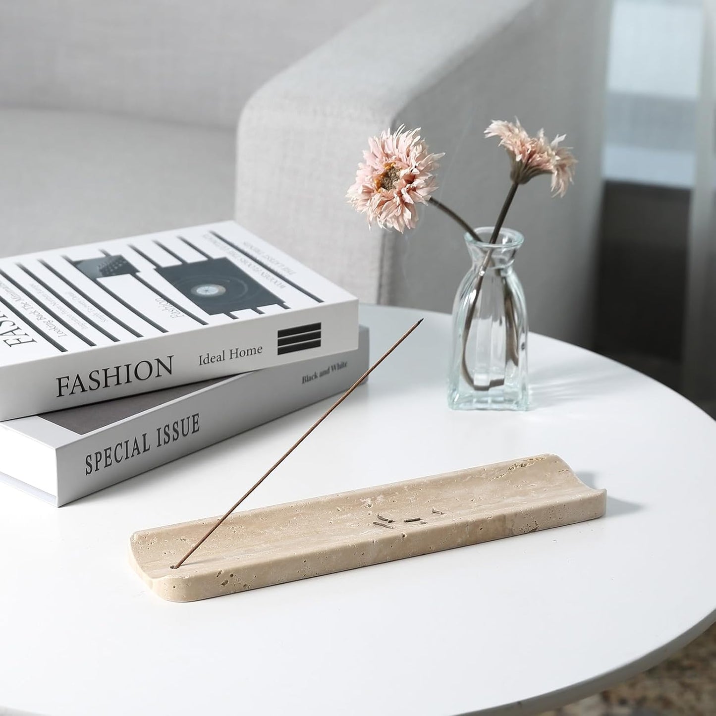 Koville Marble Incense Holder, Incense Holder for Sticks, Incense Sticks Holder Ash Catcher for Meditation Yoga SPA, Natural Stone Incense Burner, Home Table Decor (Grey)