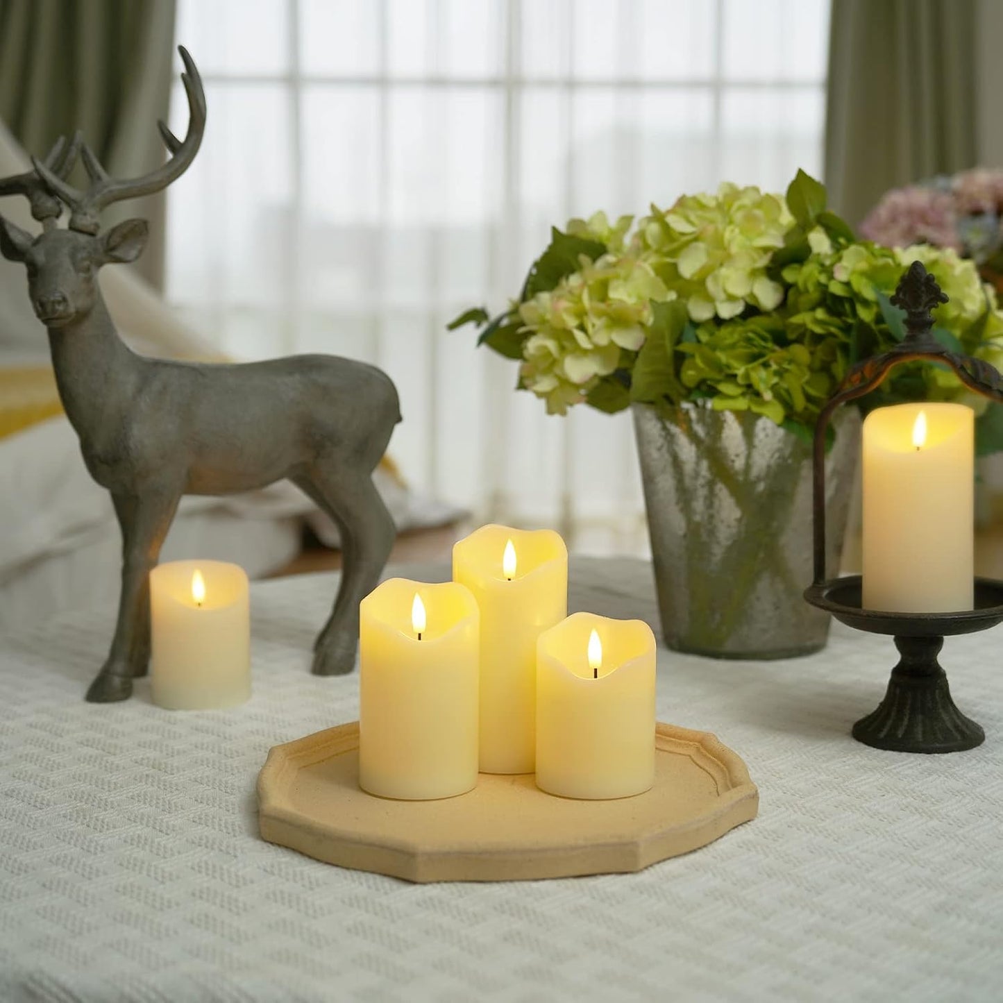 Homemory 6"x3" Outdoor Waterproof Flameless Candles, LED Candles, Battery Operated Candles with Remote and Timers, Electric Fake Plastic Pillar Candles, Ivory White, Set of 2