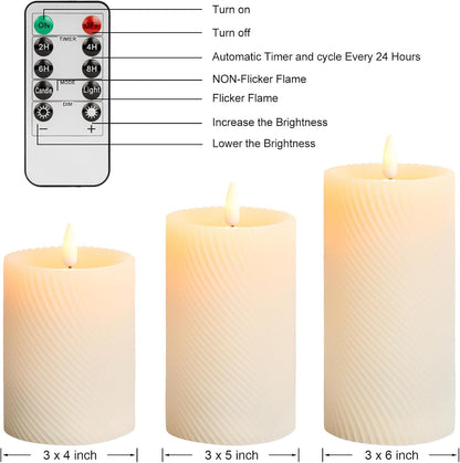 ANGELLOONG Flickering Flameless Candles, Realistic Battery Operated Candles with Remote and Timer, Set of 3 LED Candles for Fall Room Home Wedding Decor Centerpieces Table Party Christmas Decorations