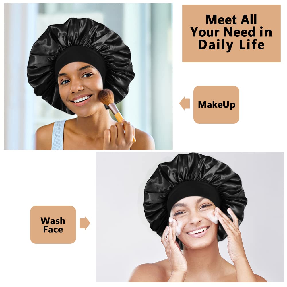 3PCS Extra Large Satin Bonnets for Sleeping, Hair Bonnets for Black Women Braids Curly Hair, C