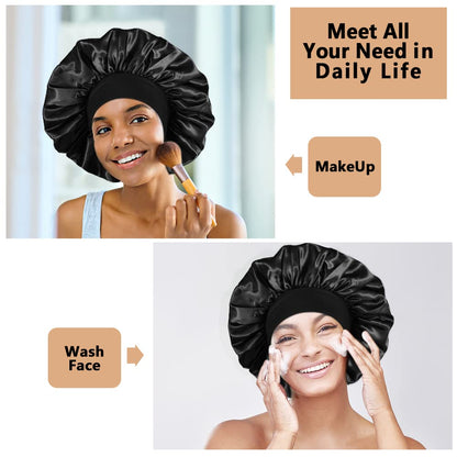 3PCS Extra Large Satin Bonnets for Sleeping, Hair Bonnets for Black Women Braids Curly Hair, C