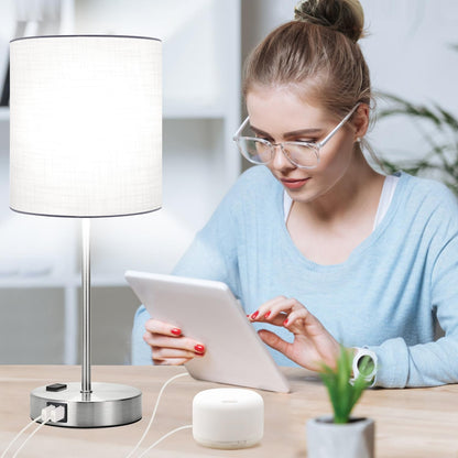 Set of 2 Touch Control Table Lamps with 2 USB & AC Outlet, 3-Way Dimmable Bedside Nightstand Lamps for Bedroom Living Room Nursery, 800 Lumens 5000K Daylight Bulbs Included
