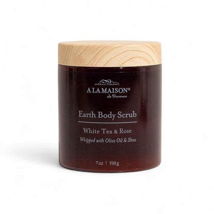 A LA MAISON Earth Body Scrub Amber Collection Natural Pumice Scrub with Shea Butter & Olive Oil – Gently Exfoliates & Softens Skin – French Formula – Plant-Based – 7 oz (Jasmine & Santal)