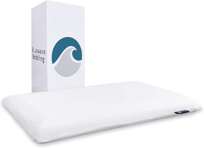 Bluewave Bedding Ultra Slim Max Cool CarbonBlue Gel Memory Foam Pillow for Stomach and Back Sleepers - Thin, Flat Design with Advanced Cooling (2.75-Inch Height, Standard Size)